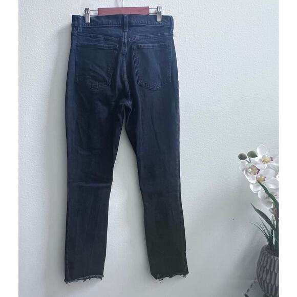 Abercrombie & Fitch Skinny High Rise Raw Hem Ankle Slit Black Jean Women's 28/6R - Picture 4 of 8